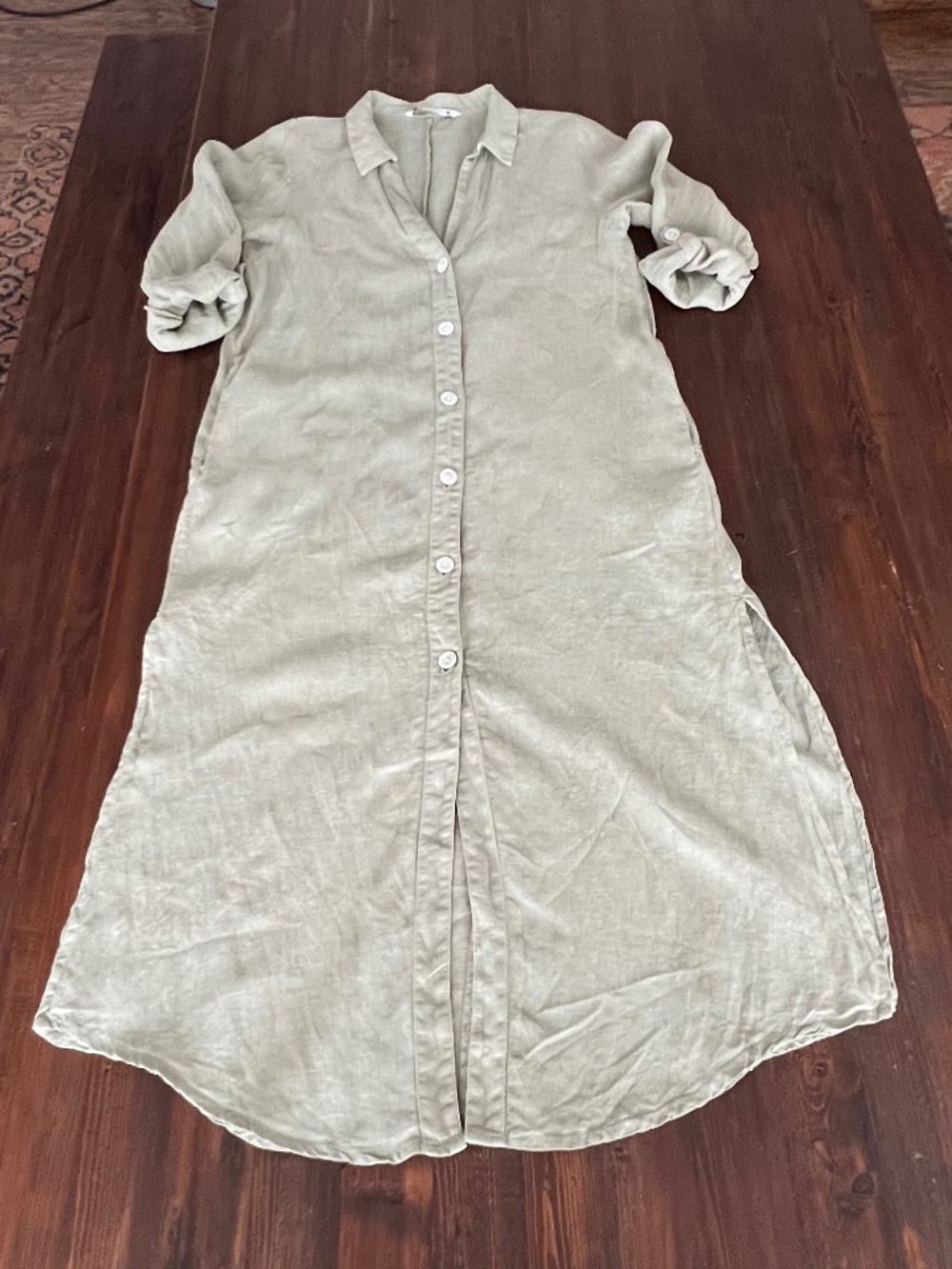 Zara Green Linen Shirt Dress XS